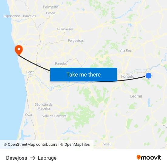 Desejosa to Labruge map