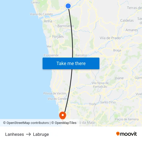 Lanheses to Labruge map