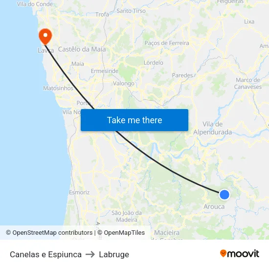 Canelas e Espiunca to Labruge map
