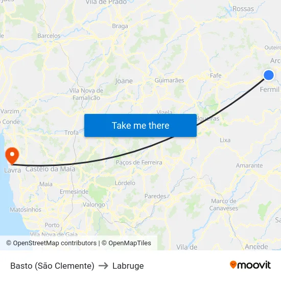 Basto (São Clemente) to Labruge map