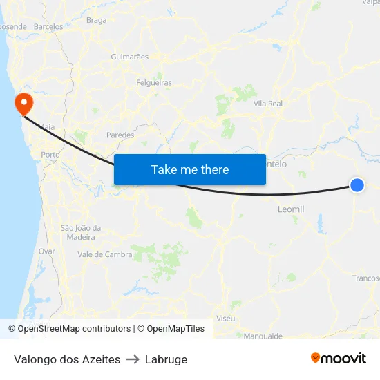 Valongo dos Azeites to Labruge map