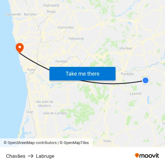 Chavães to Labruge map