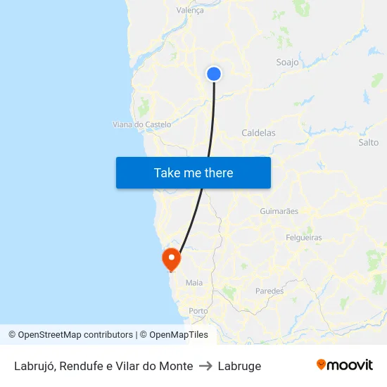 Labrujó, Rendufe e Vilar do Monte to Labruge map