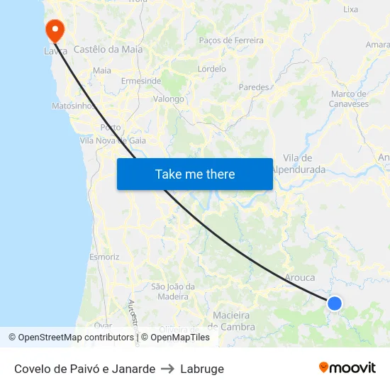 Covelo de Paivó e Janarde to Labruge map