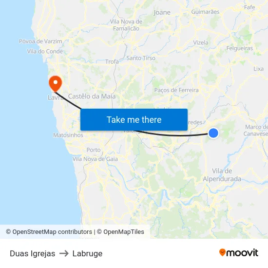 Duas Igrejas to Labruge map