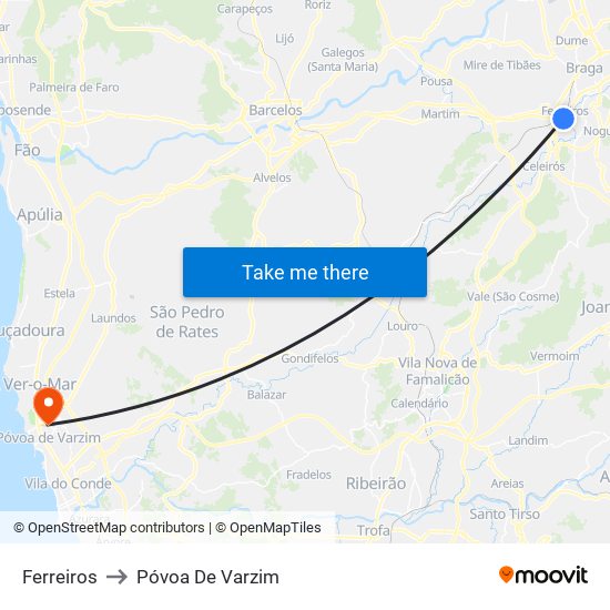 Ferreiros to Póvoa De Varzim map