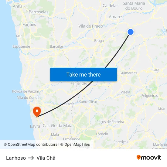 Lanhoso to Vila Chã map