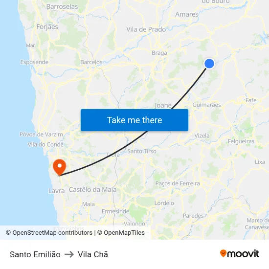 Santo Emilião to Vila Chã map