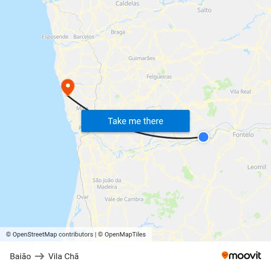 Baião to Vila Chã map