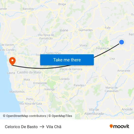 Celorico De Basto to Vila Chã map
