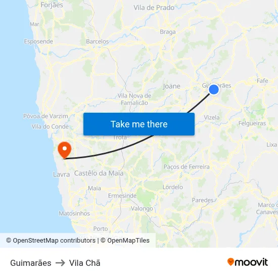 Guimarães to Vila Chã map