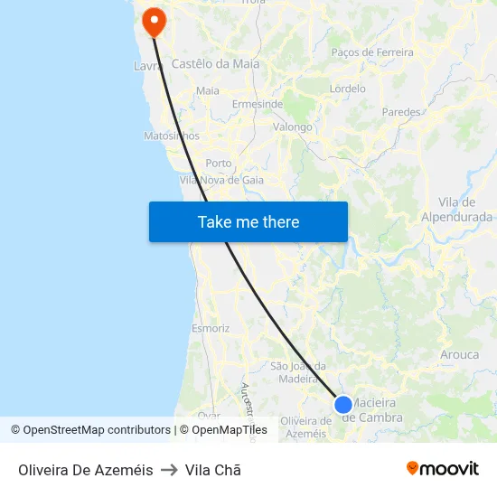 Oliveira De Azeméis to Vila Chã map