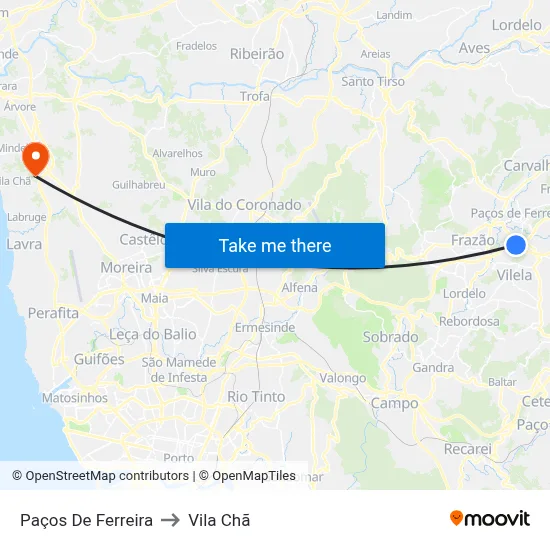 Paços De Ferreira to Vila Chã map