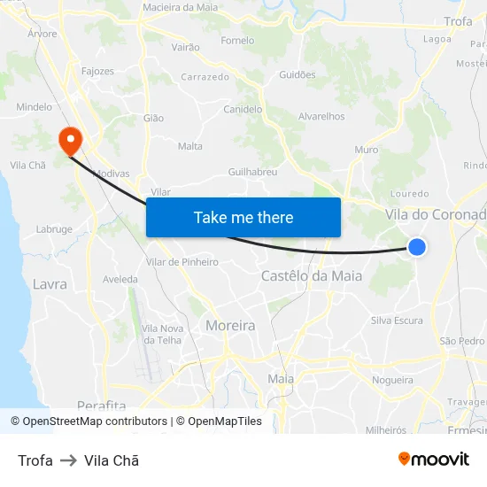 Trofa to Vila Chã map