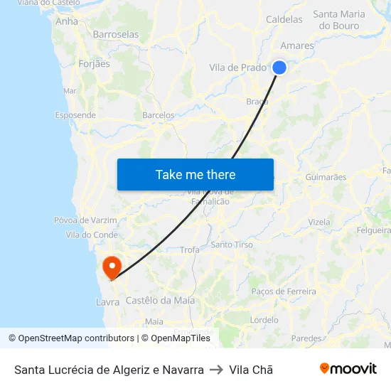 Santa Lucrécia de Algeriz e Navarra to Vila Chã map