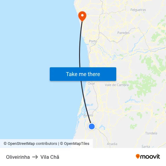 Oliveirinha to Vila Chã map
