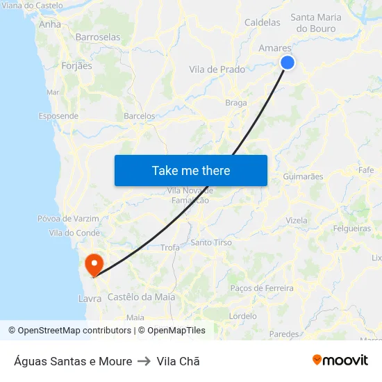 Águas Santas e Moure to Vila Chã map