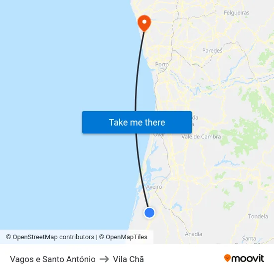Vagos e Santo António to Vila Chã map