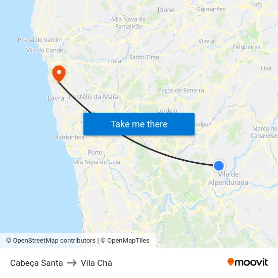 Cabeça Santa to Vila Chã map