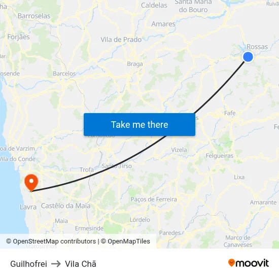 Guilhofrei to Vila Chã map