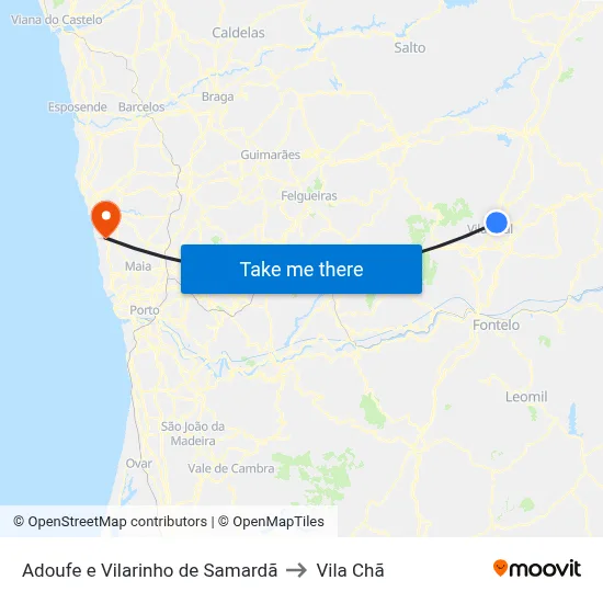 Adoufe e Vilarinho de Samardã to Vila Chã map