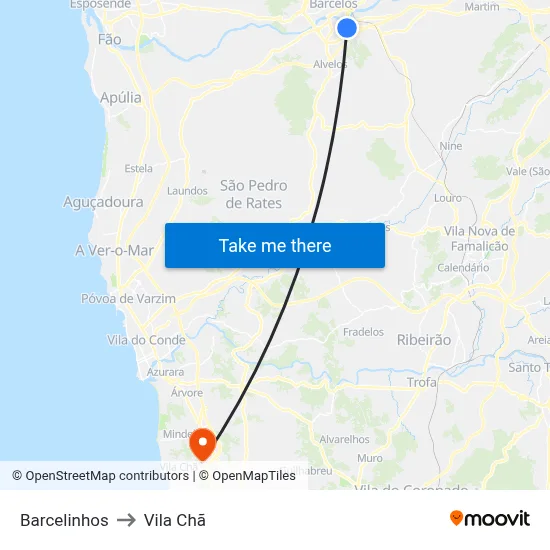 Barcelinhos to Vila Chã map