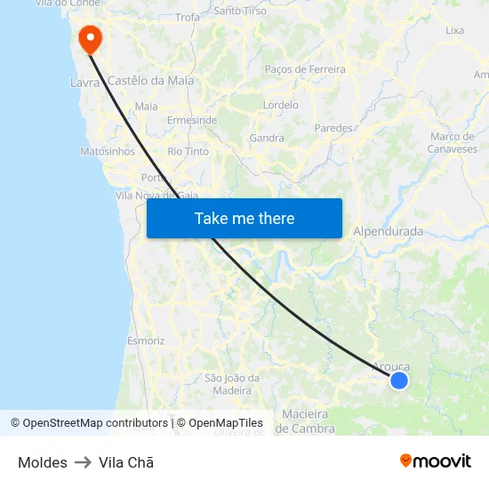 Moldes to Vila Chã map