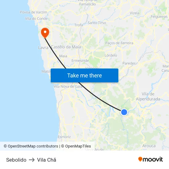 Sebolido to Vila Chã map