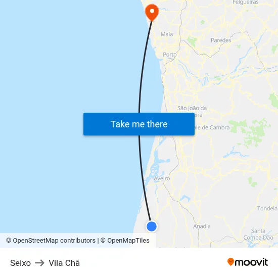 Seixo to Vila Chã map