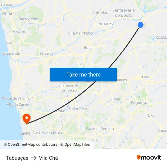 Tabuaças to Vila Chã map