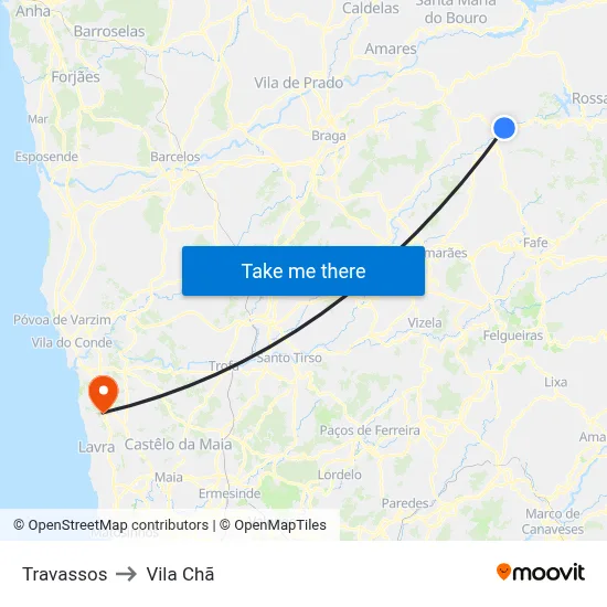 Travassos to Vila Chã map