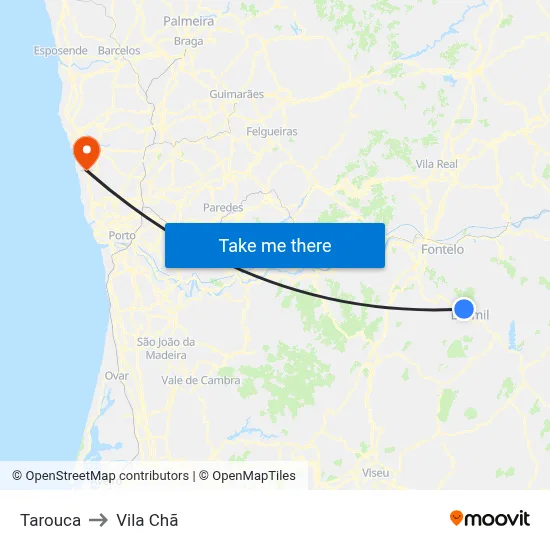 Tarouca to Vila Chã map
