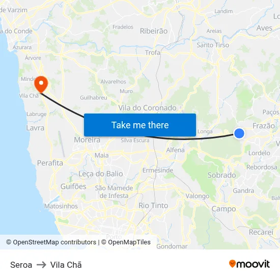 Seroa to Vila Chã map