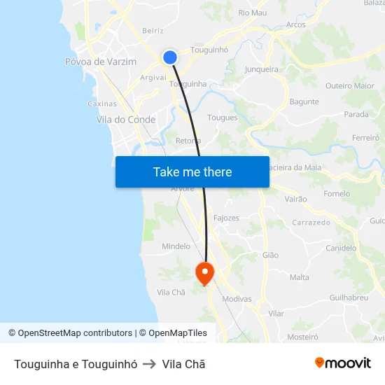 Touguinha e Touguinhó to Vila Chã map
