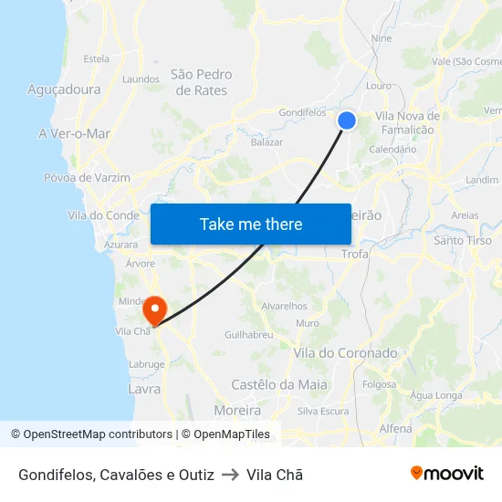Gondifelos, Cavalões e Outiz to Vila Chã map