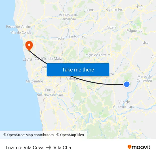 Luzim e Vila Cova to Vila Chã map