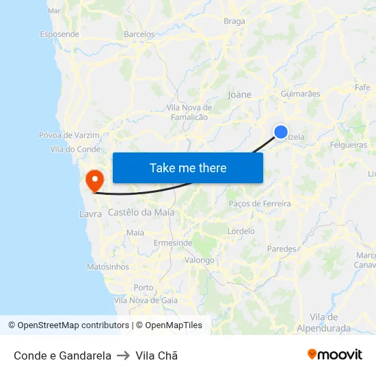 Conde e Gandarela to Vila Chã map