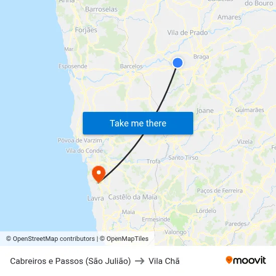 Cabreiros e Passos (São Julião) to Vila Chã map