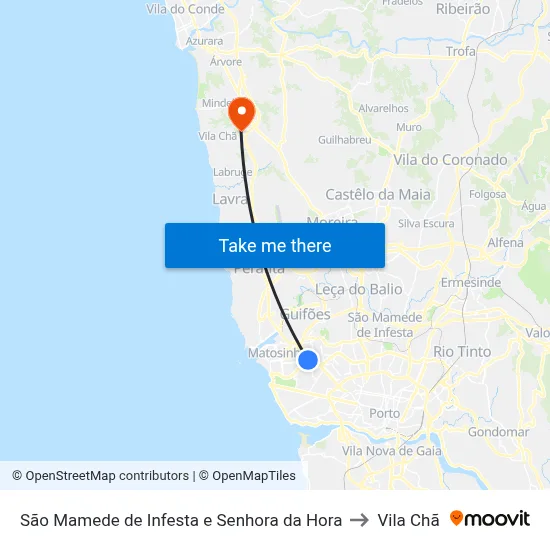São Mamede de Infesta e Senhora da Hora to Vila Chã map