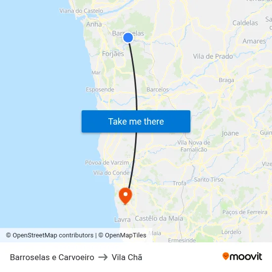 Barroselas e Carvoeiro to Vila Chã map