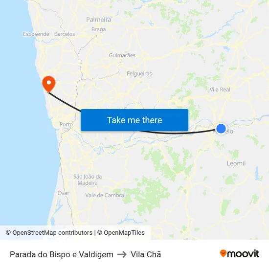 Parada do Bispo e Valdigem to Vila Chã map