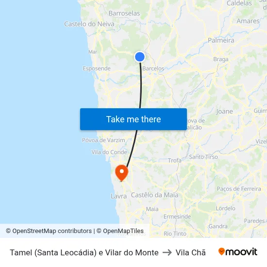 Tamel (Santa Leocádia) e Vilar do Monte to Vila Chã map