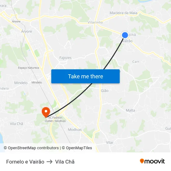 Fornelo e Vairão to Vila Chã map