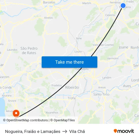 Nogueira, Fraião e Lamaçães to Vila Chã map