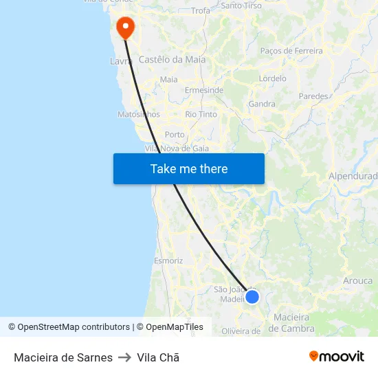 Macieira de Sarnes to Vila Chã map