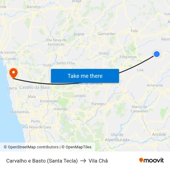 Carvalho e Basto (Santa Tecla) to Vila Chã map