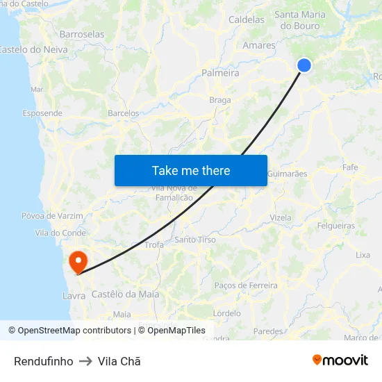 Rendufinho to Vila Chã map