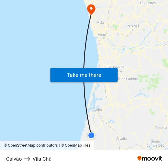 Calvão to Vila Chã map