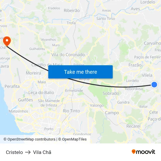 Cristelo to Vila Chã map
