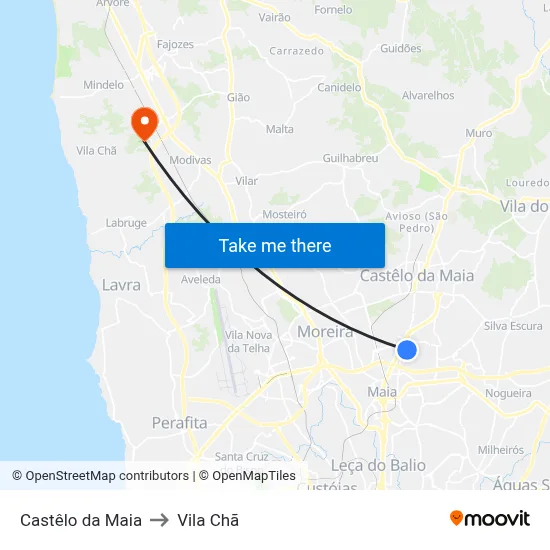 Castêlo da Maia to Vila Chã map